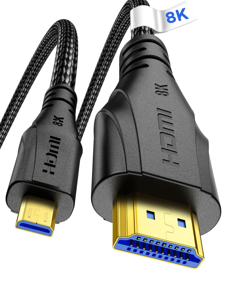 8k Micro HDMI auf HDMI 2.1 Kabel 2M, 8K@60Hz, Micro HDMI Kabelmit Ethernet 3D Full HD 1080P HDR ARC