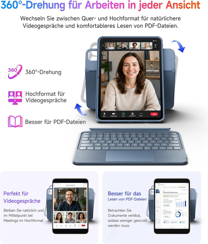 HOU Combo hülle mit Tastatur drehbar für ipad 9 Generation 10,2 Zoll & 8. Gen & 7. Gen Multi-Touch T