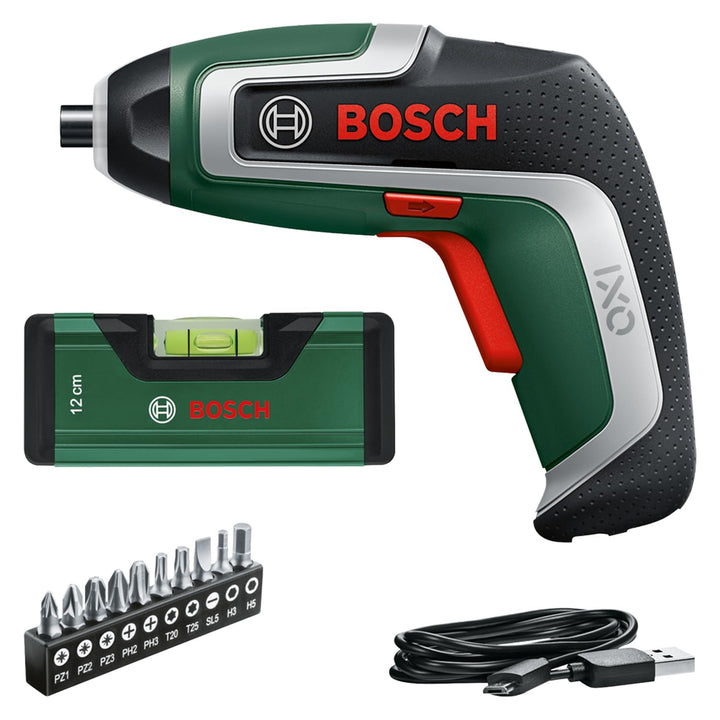 Bosch Akkuschrauber IXO Wasserwaagen-Set (7. Generation; 3,6V; 2,0Ah; 5,5Nm; Set inkl. Mini-Wasserwa