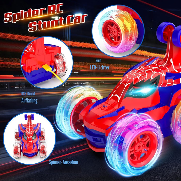 Ferngesteuertes Auto Kinder Spielzeug ab 3 4 5 6 7 8 9 Jahre Junge Mädchen, 2.4Ghz Stunt Spider Auto