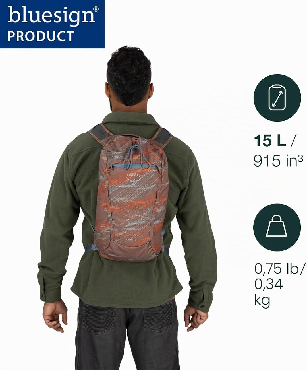 Osprey Unisex Daylite Cinch Pack Backpack (1er Pack), Blue Spikemoss/Alkaline