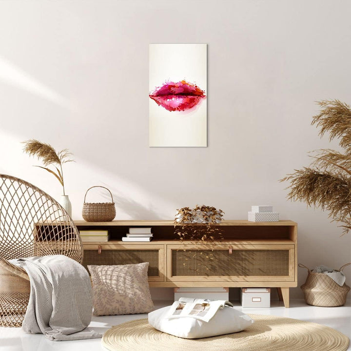 Bilder auf Leinwand Rote Lippen glänzend Lippe Glanz Leinwandbild mit Rahmen 45x80cm Wandbilder Deko