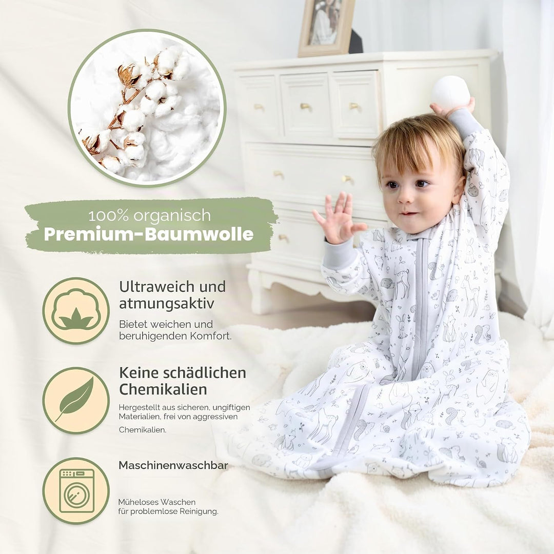 Mama Cheetah Baby Schlafsack mit Ärmeln, 1,0 TOG 2er-Pack 100% Bio-Baumwolle Wearable Blanket und Zw