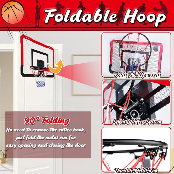 TEUVO Basketballkorb für Kinder und Erwachsene, Strong Indoor Mini Basketballkorb für Tür mit Pumpe,