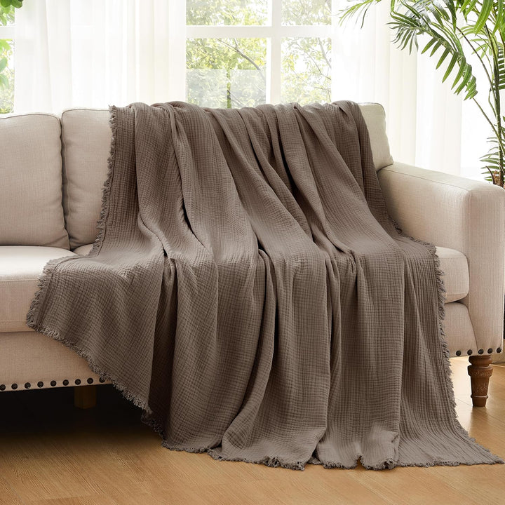 R.SHARE 100% Baumwolle Musselin Decke 150x200cm, 4-lagige Atmungsaktive Weiche Baumwolldecke Sommerd