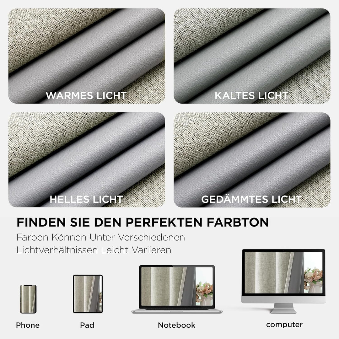 Joydeco 100% Blickdichte Vorhänge mit Ösen Gardinen Leinenoptik 2 Stück, Verdunkelungsvorhang Leinen