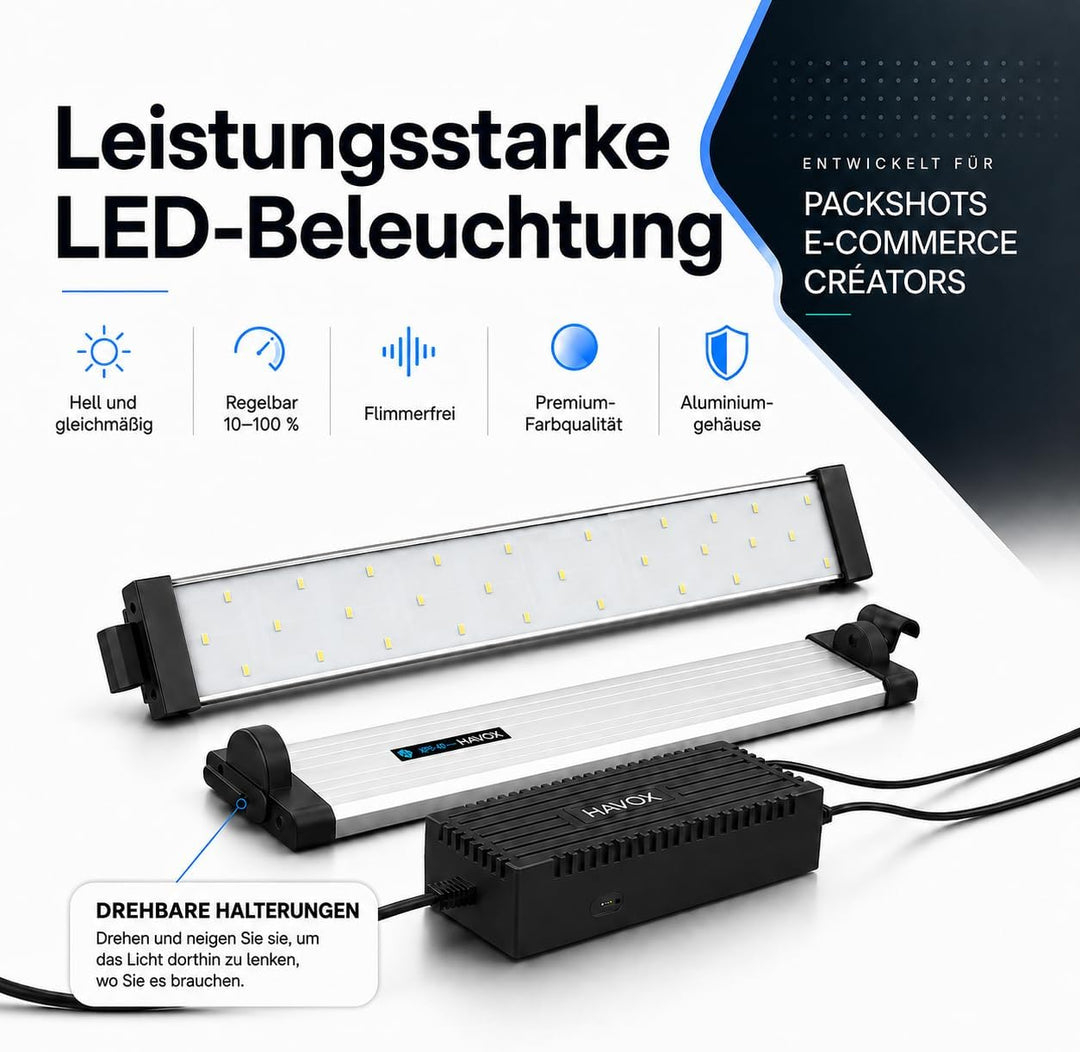 HAVOX - Fotostudio HPB-40D - Masse 40x40x40cm - Dimmbare LED-Beleuchtung Tageslicht 5500k - 13,000 L