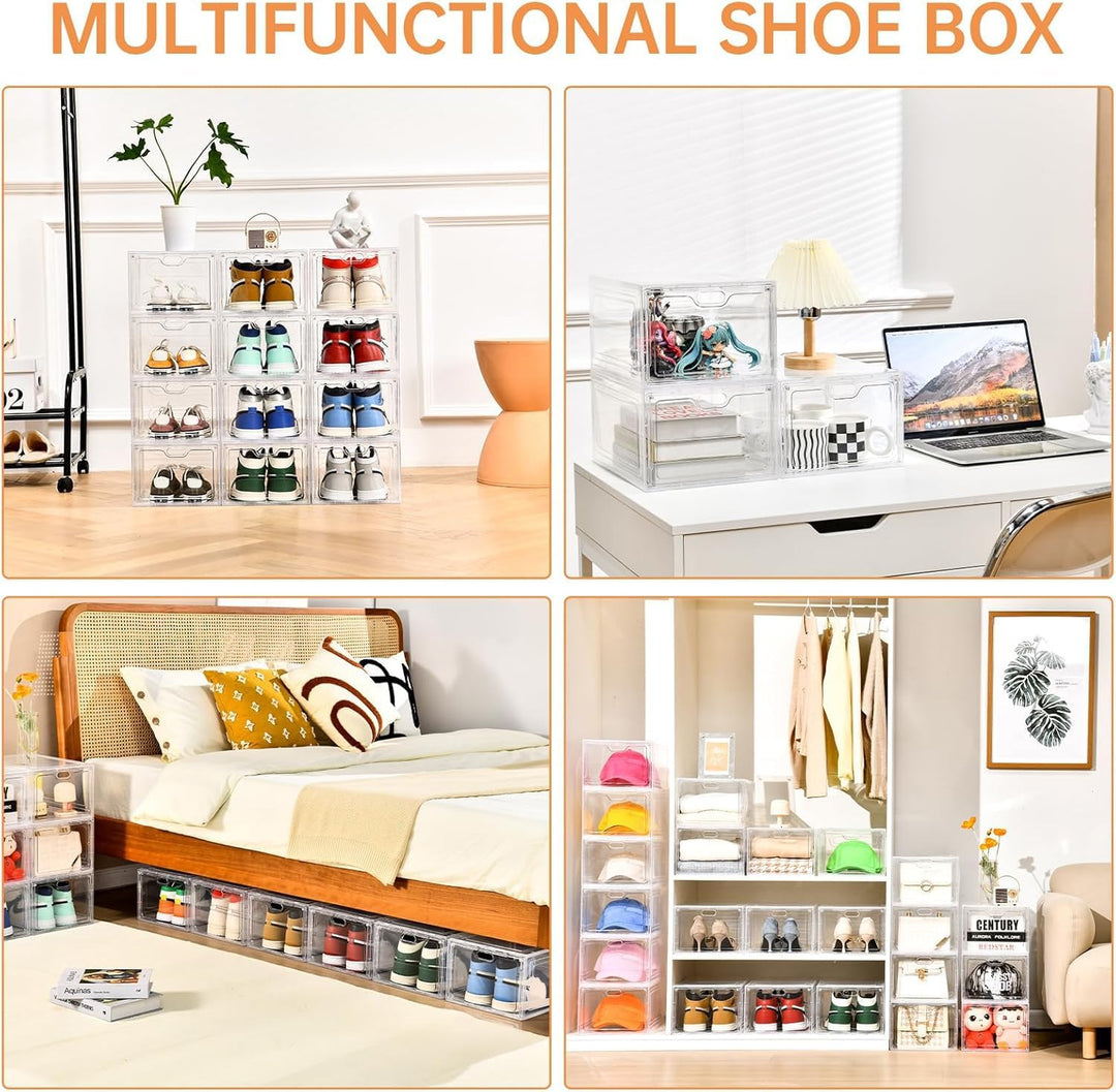 Aliscatre Schuhboxen, transparenter Kunststoff, stapelbar, 6 Stück, Schuh-Organizer für Schrank, Sch