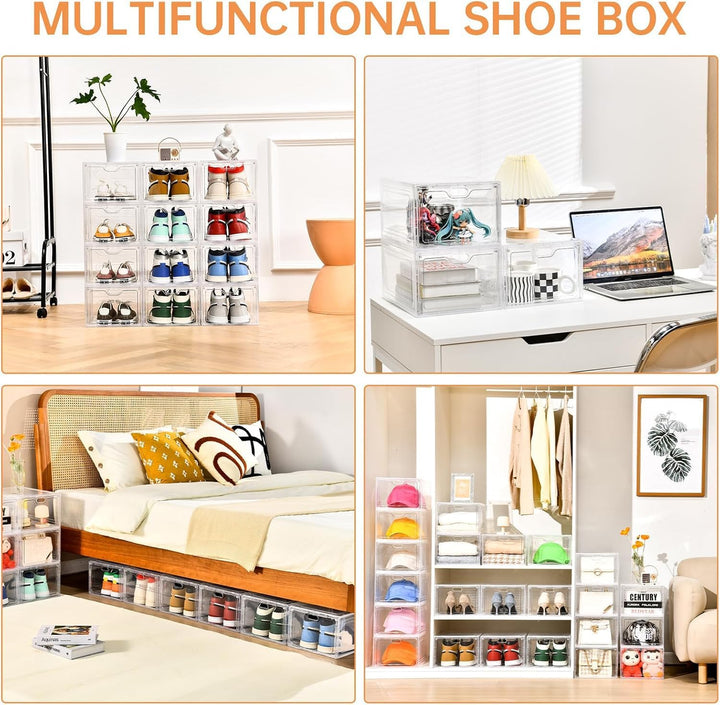 Aliscatre Schuhboxen, transparenter Kunststoff, stapelbar, 6 Stück, Schuh-Organizer für Schrank, Sch