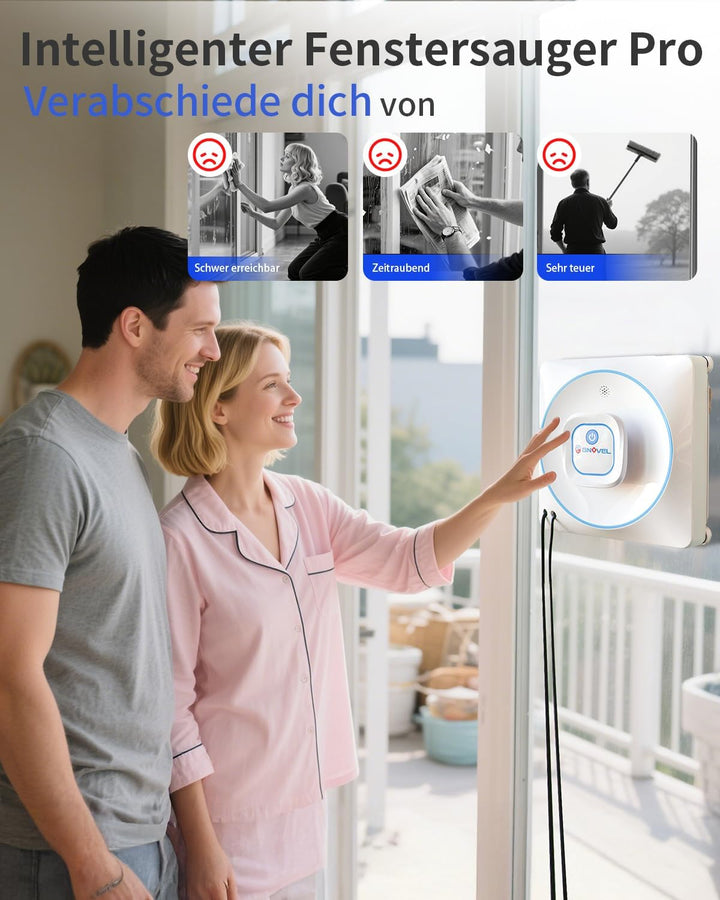 Fensterreiniger Robobot mit 8000Pa Saugkraft, 15-fach Anti-Absturz System, 4 Reinigungsmodi und Auto