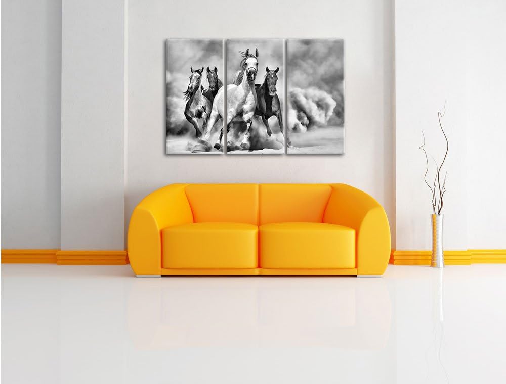 Pixxprint Western Pferde in Wüste als Leinwandbild/Grösse: 3 Teilig (120x80) cm/Wandbild/Kunstdruck/