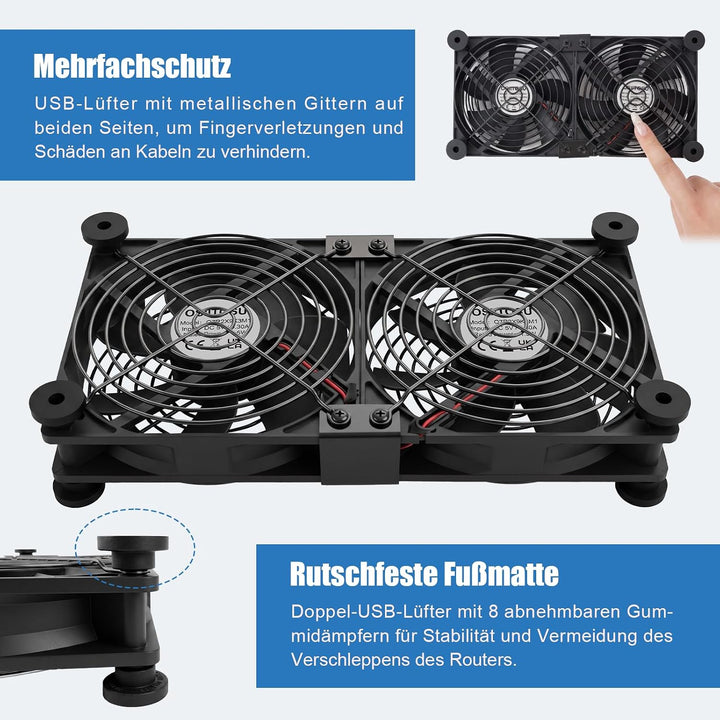 2 in 1 Dual USB Lüfter 120mm 5V, Doppelt USB Ventilator