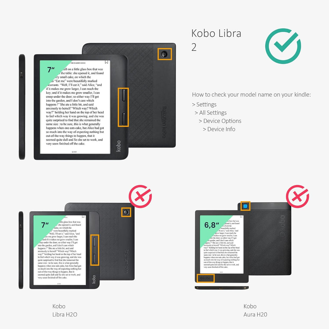 kalibri Klapphülle kompatibel mit Kobo Libra 2 - Leder Hülle eReader mit Litchi-Struktur - Schwarz,
