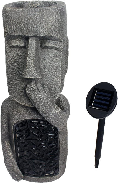 Arnusa Solar Gartenfigur Moai beleuchtet Dekofigur bepflanzbar Solarleuchte 22x18x52 cm Gartendekora