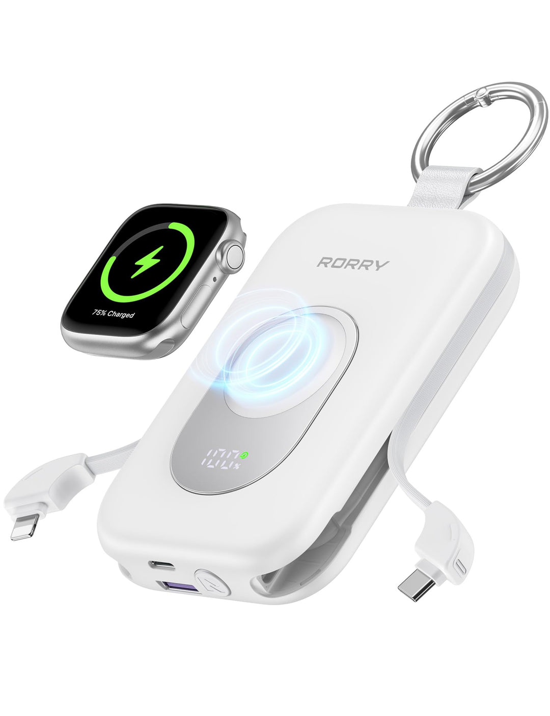 RORRY Powerbank,Power Bank 20000mAh 30W PD Schnellladen,Portable Charger mit 2 Integrierten Kabeln,