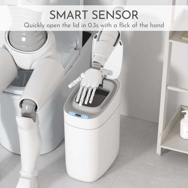 ELPHECO Automatischer Badezimmer-Mülleimer mit Deckel, Sensor, schlank, schmal, aus Kunststoff, wass