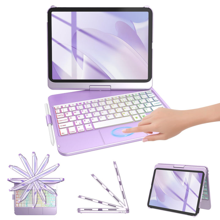 FUWANG Für iPad A16 11 (A16)/10 Gen Hülle mit Tastatur, Trackpad 360° DE Hellviolett Deutsch, DE Hel