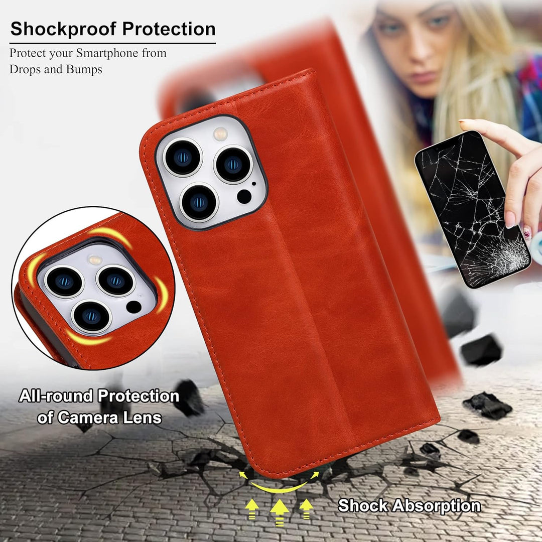 VISOUL Hülle für iPhone 14 Pro Max Handyhülle [Echtleder] [Kartenfach] [Magnet] [Standfunktion], TPU