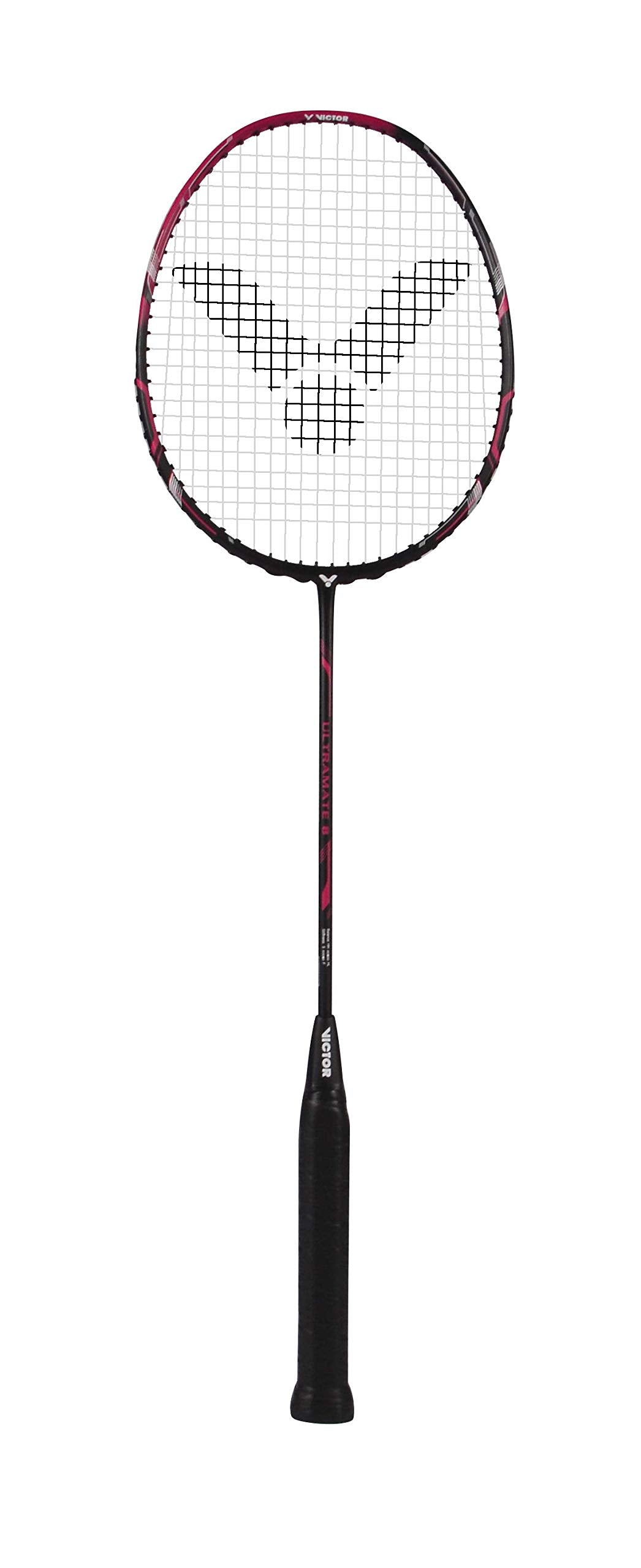 VICTOR Ultramate 8 Badmintonschläger, 100% Graphit, als Schläger oder Set Schwarz/Magenta Single Sin