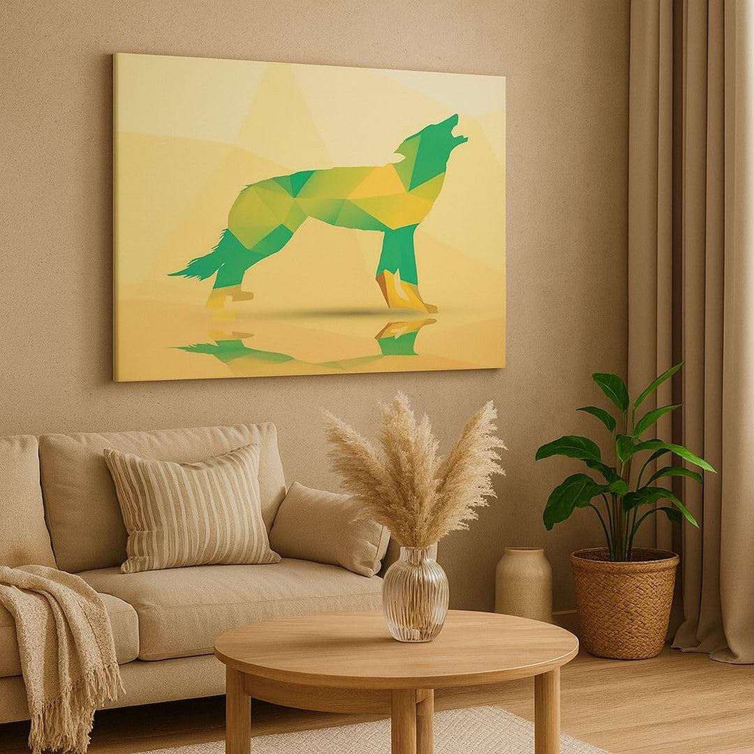 Bilder auf Leinwand 100x70cm Leinwandbild mit Rahmen Wolf modern Grafik Gross Wanddeko Bild Schlafzi