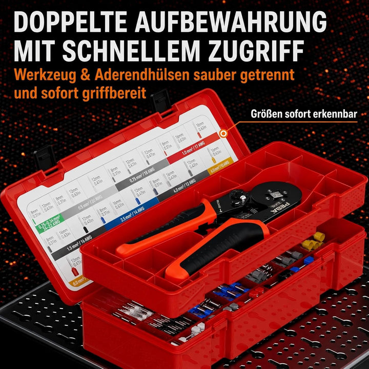 PEBA Vierkant Crimpzange Set 0,08–10 mm² – selbstjustierende Ratschen-Crimpzange mit 28 Grössen Ader