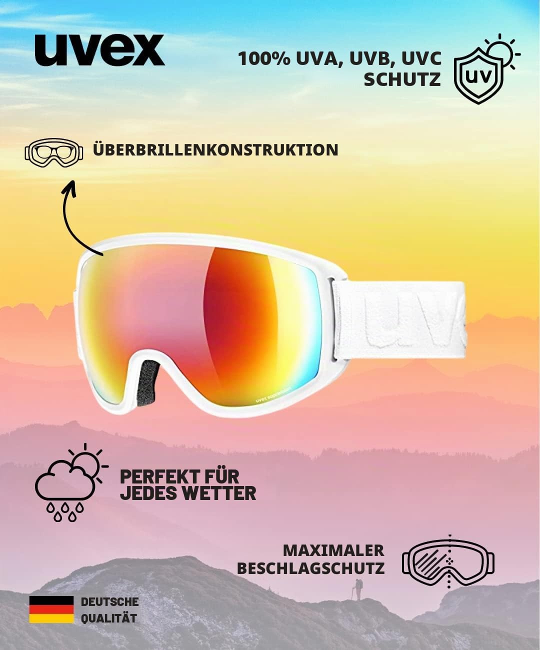 uvex Unisex Topic Fm Sphere Skibrille (1er Pack) Einheitsgrösse white mat/rainbow-rose, Einheitsgrös