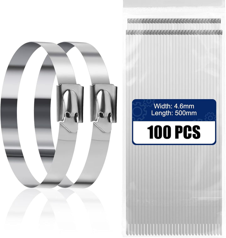MaxAwe 100Stk Edelstahl Kabelbinder 500 x 4,6 mm, Metall Kabelbinder Selbstsichernde, Abnehmbar Rost