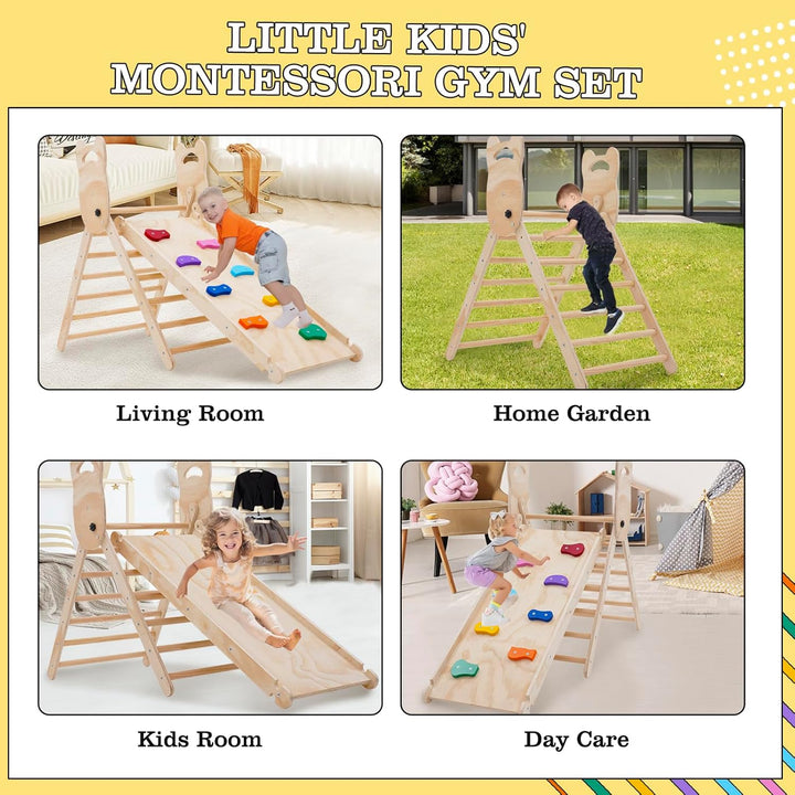 Kletterdreieck mit Rutsche,Faltbares Holz klettergerüst Indoor Set,Kleinkind Holzkletter Dreieck mit