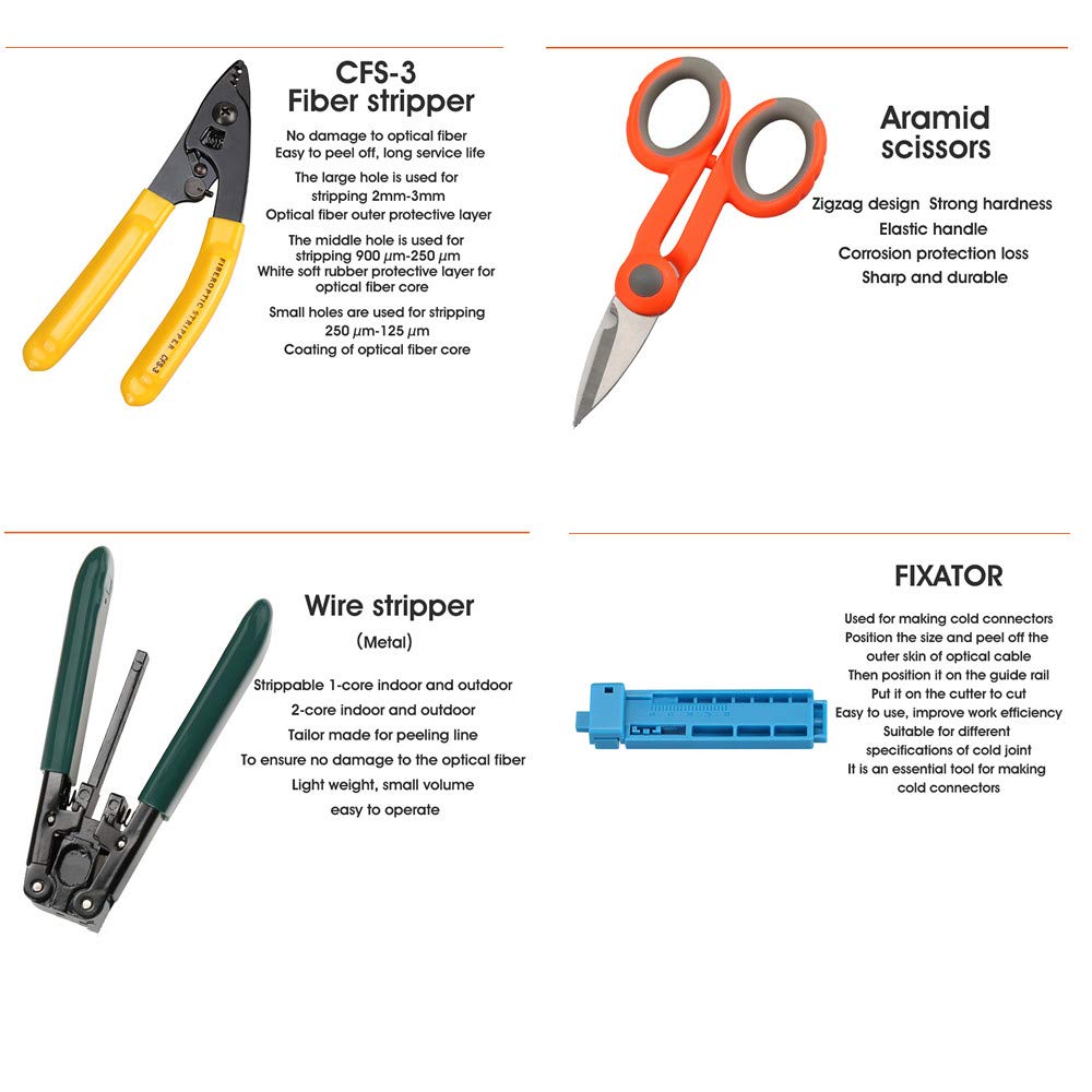 Osairous 16 Stück/Set FTTH Faser-Werkzeug mit Photometer, Glasfaser, AUA-60S, Visueller Fehlersucher