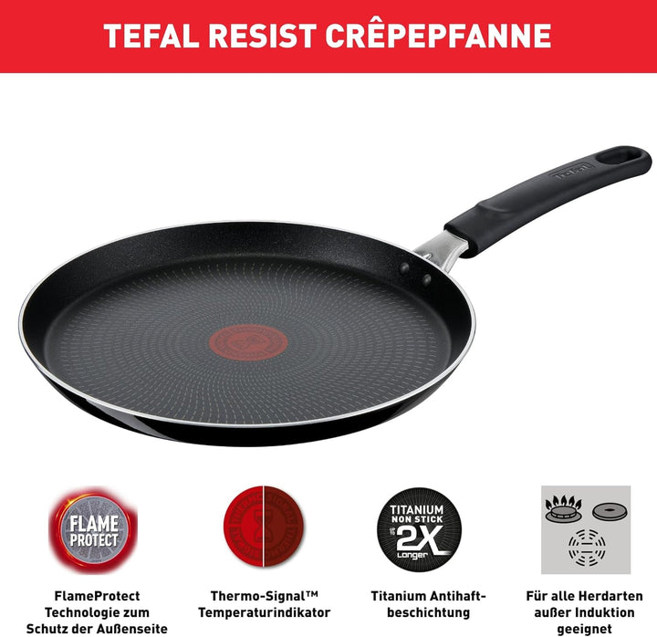 Tefal Resist Crêpepfanne 25 cm, Pfannkuchenpfanne nicht induktionsgeeignet, Titanium Antihaftversieg