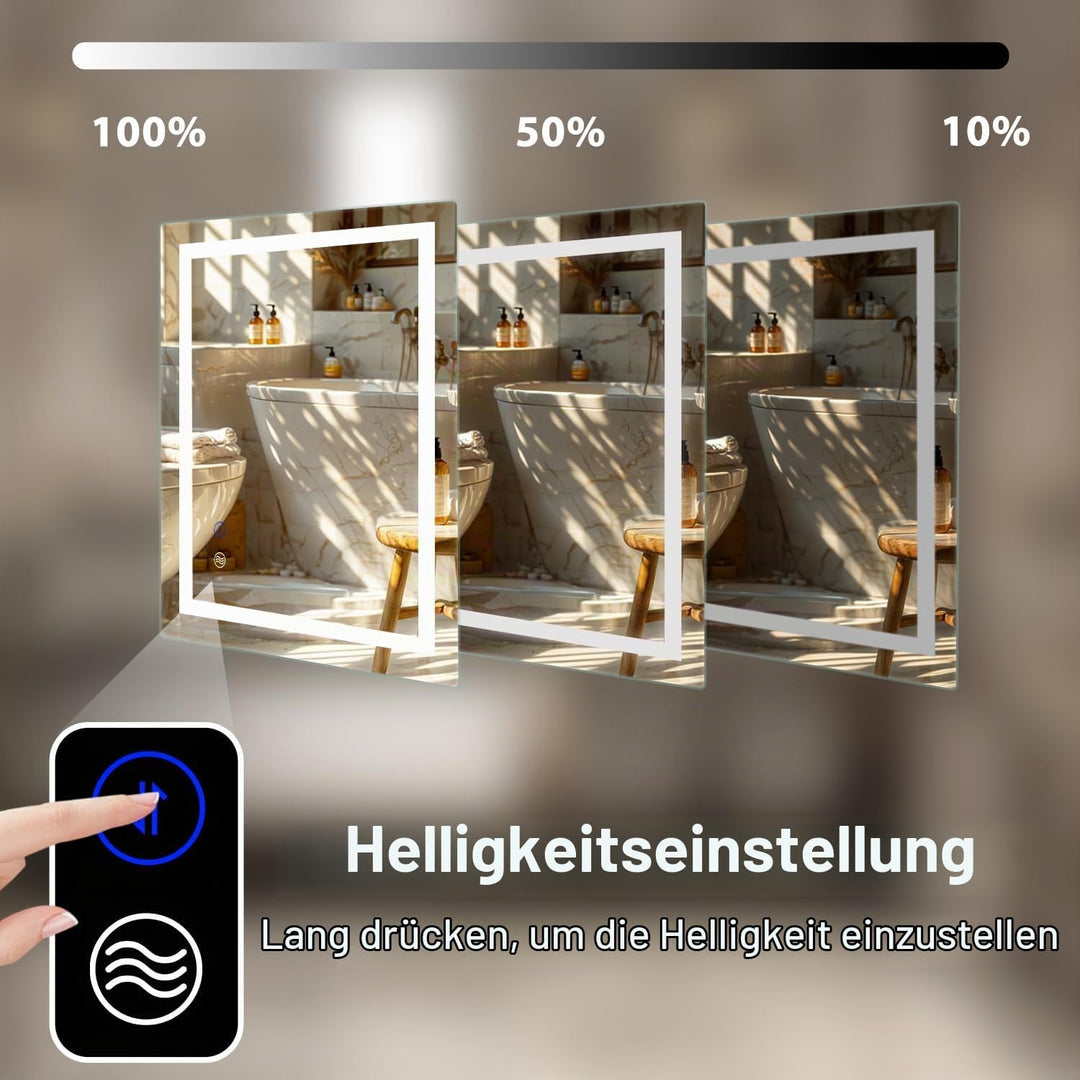 SaniteModar LED Badspiegel 60x100cm, Badezimmerspiegel mit Beleuchtung Beschlagfrei, Wandspiegel mit
