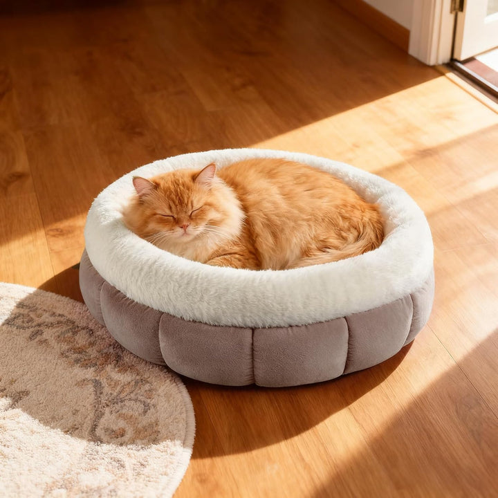 EDMIENS Katzenbett Klein, Katzenbett Flauschig Waschbar, Katzen Bett Indoor, Katzenkissen Braun, Run