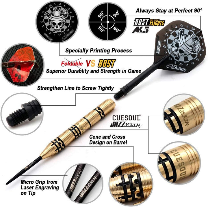CUESOUL Jazz-Metal 21g Steel Tip Dart Set aus schwarz beschichtetem Messing mit integrierten AK5 Fli