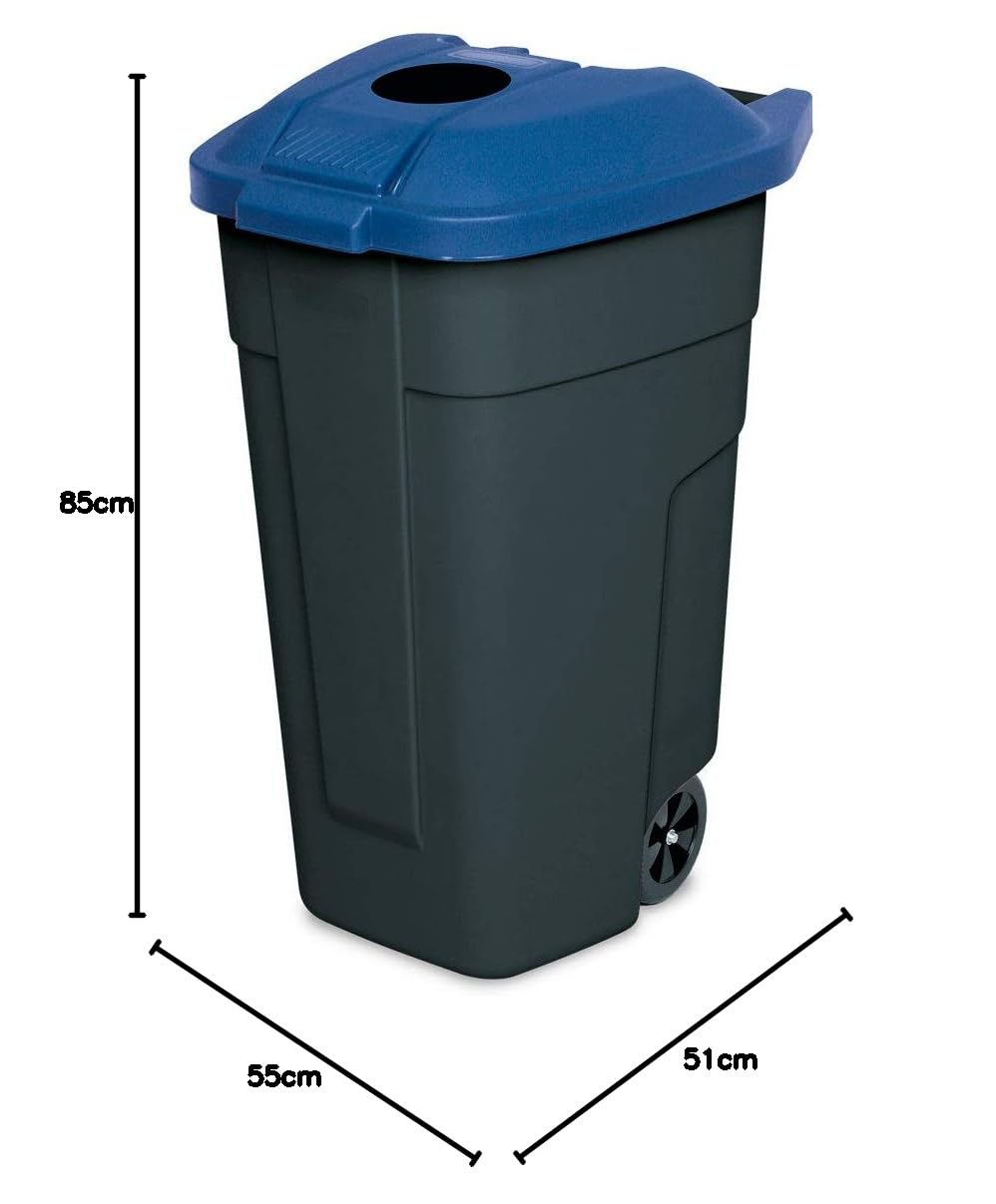 BRB 100 Liter Abfall-Tonne mit Einwurföffnung im Deckel, BxTxH 510x550x850 mm (schwarz/blau), schwar