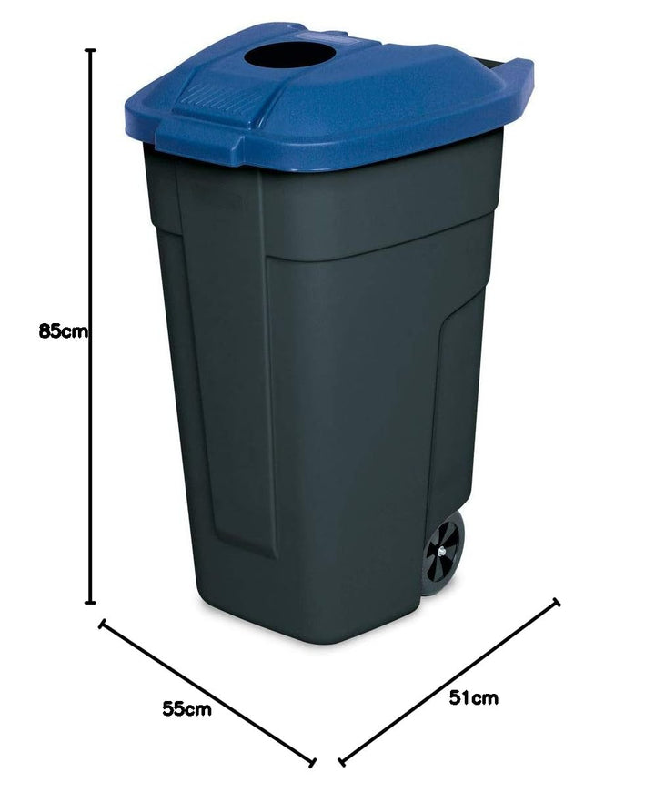 BRB 100 Liter Abfall-Tonne mit Einwurföffnung im Deckel, BxTxH 510x550x850 mm (schwarz/blau), schwar