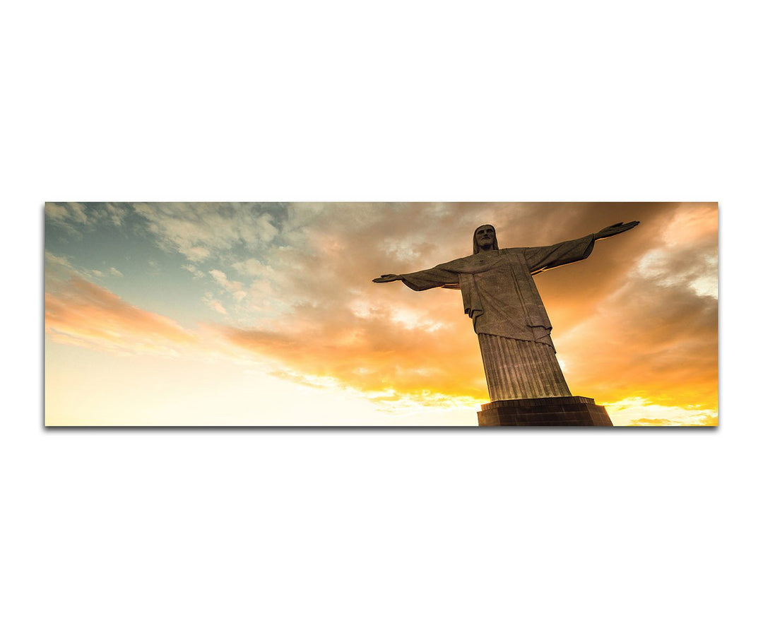 Paul Sinus Art Panoramabild auf Leinwand und Keilrahmen 150x50cm Rio De Janeiro Statue Sonnenunterga