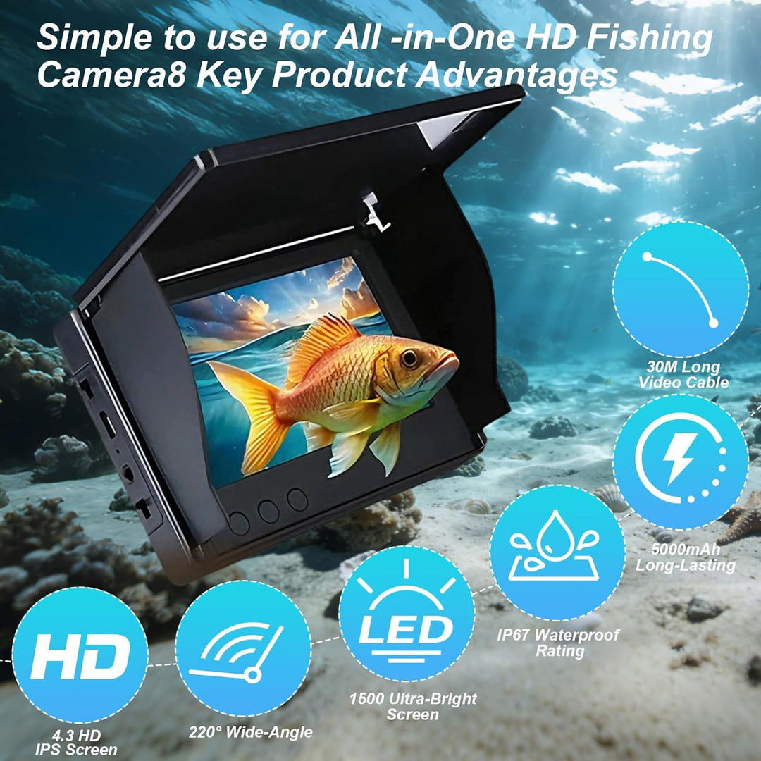Unterwasserkamera Angeln Tragbarer Fischfinder mit IPS Display, IP67 Unterwasser Kamera mit 4,3-Zoll