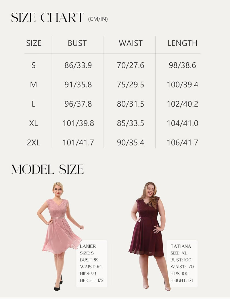 Dressystar Damen Ballkleid Maxi Lang Abendkleider Elegant für Hochzeit Spitzen Cocktailkeid L Kurz-b