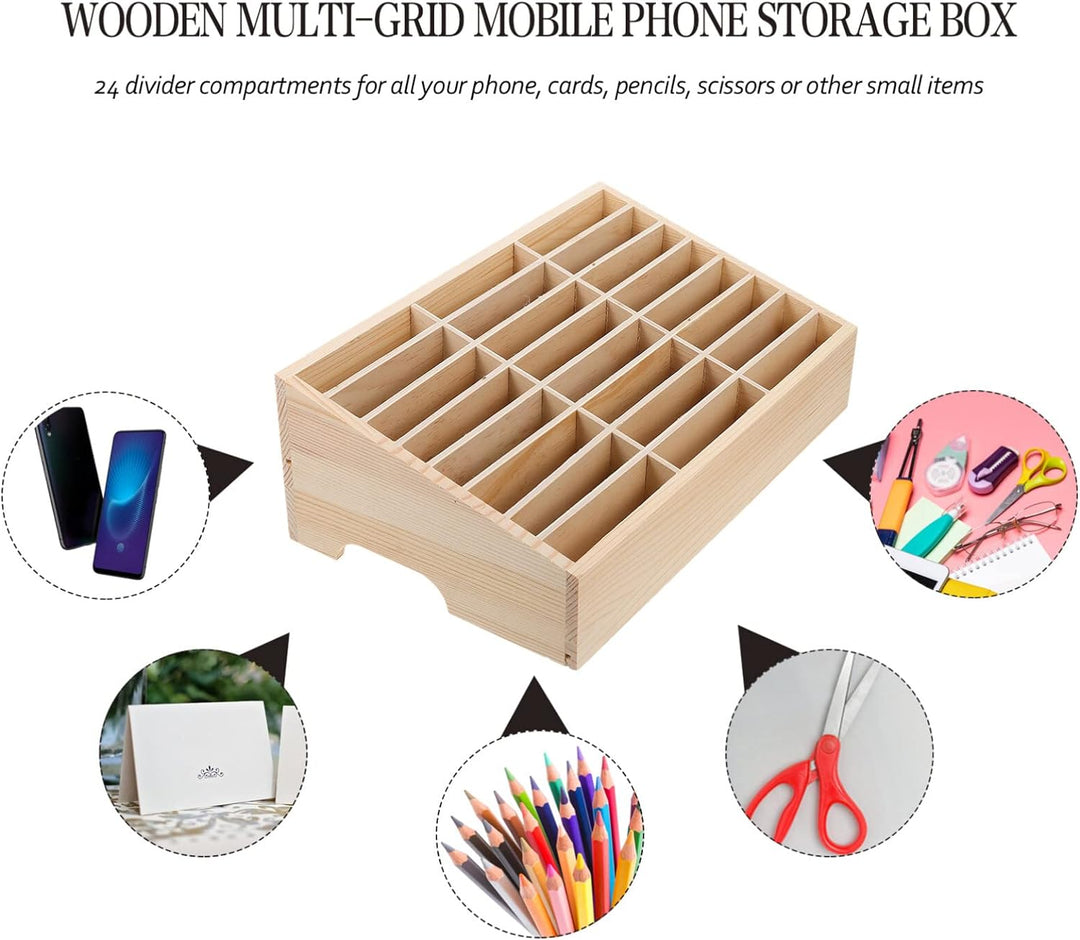 STOBOK 24-Gitter-Desktop-Aufbewahrungsbox Aus Holz Handyhalter Handy-Management-Speicher-Organizer F