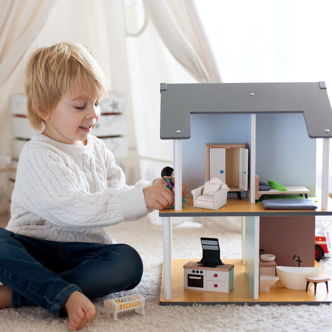 Toddmomy 1:12 Miniatur Sofa Set für Puppenhaus Möbel, Elegante Couch mit Kissen, Holz Mini Möbel Pup