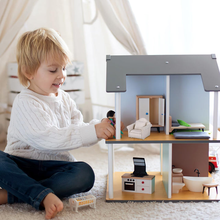 Toddmomy 1:12 Miniatur Sofa Set für Puppenhaus Möbel, Elegante Couch mit Kissen, Holz Mini Möbel Pup