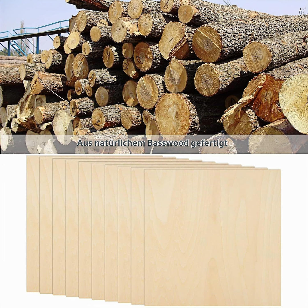 JMIATRY 20 Stück Sperrholzplatte 2mm, Lindenholz 300 * 300 * 2mm, Holzplatten zum Basteln, Holzplatt
