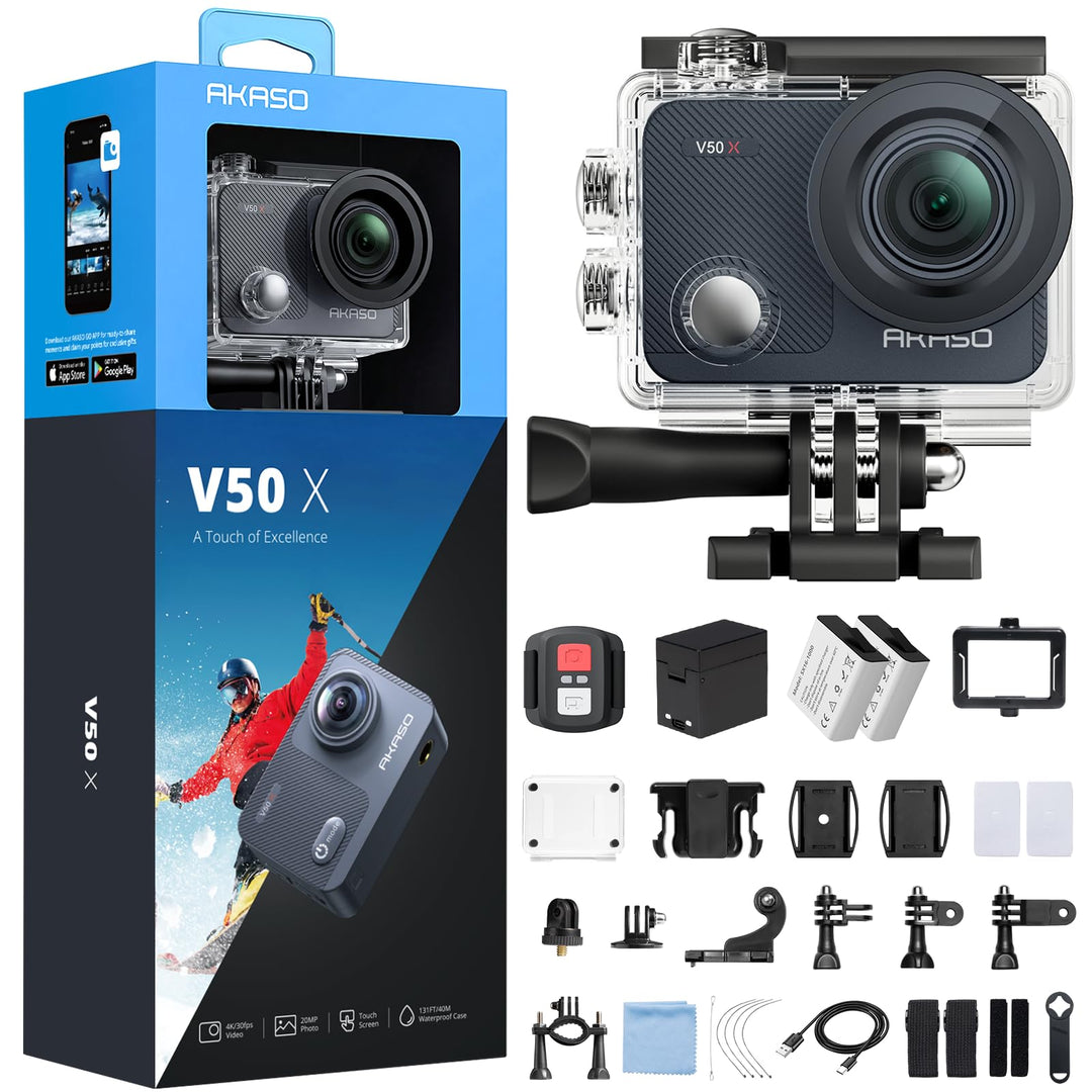 AKASO Action cam/Unterwasserkamera 4K WiFi 40M EIS Anti-Shake Action Kamera 4X Zoom mit Touchscreen,