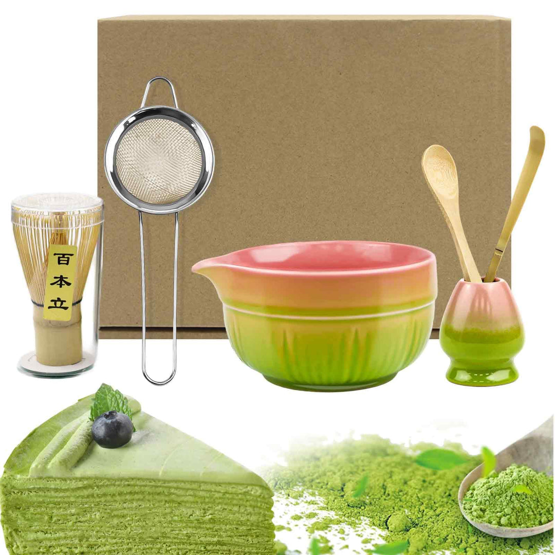 6 Stück Matcha Set, Matcha Tee Sets, Keramik Matcha Schale mit Ausgiesser, Bambus Matcha Besen, Chas