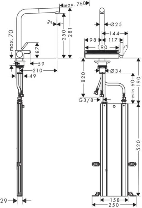 hansgrohe Küchenarmatur Aquno Select M81 (Wasserhahn Küche mit Schlauchbox und Abtropfsieb, 150° sch