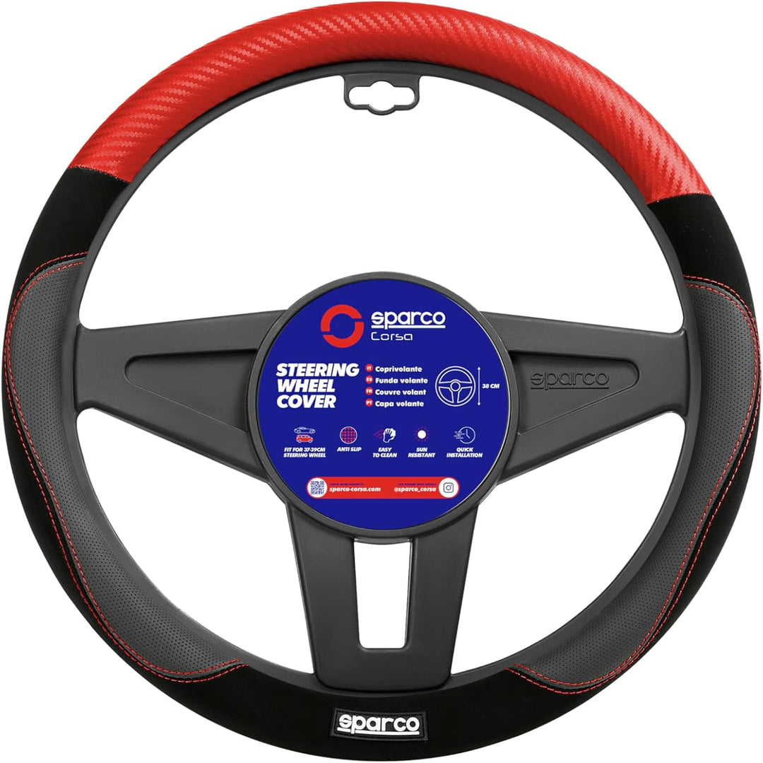 Sparco Lenkradbezug S122 Rot und Schwarz in Wildleder + PVC, S122 ROT