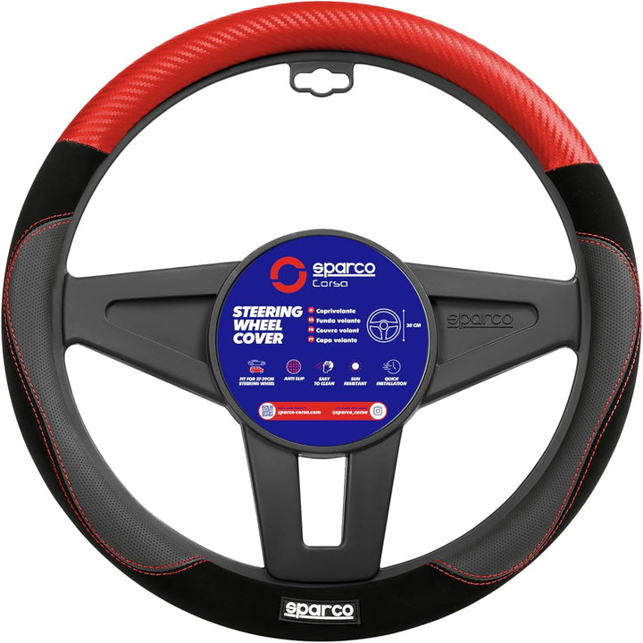 Sparco Lenkradbezug S122 Rot und Schwarz in Wildleder + PVC, S122 ROT