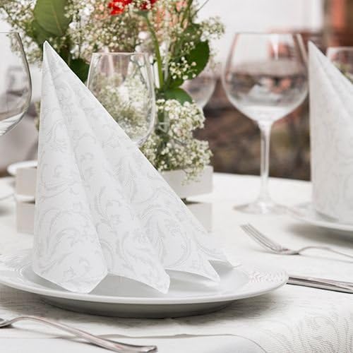 250 Servietten "ROYAL Collection" 1/4-Falz 40 cm x 40 cm weiss "Damascato" 84994 Papstar Premium sto