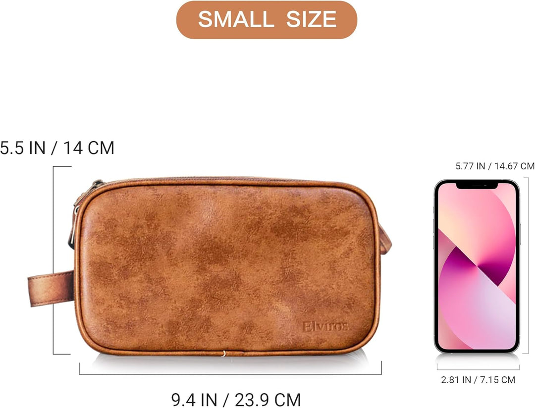 Elviros Kulturbeutel Herren aus PU-Leder grosse Kulturtasche Damen wasserdichte Reise-Kulturtasche W