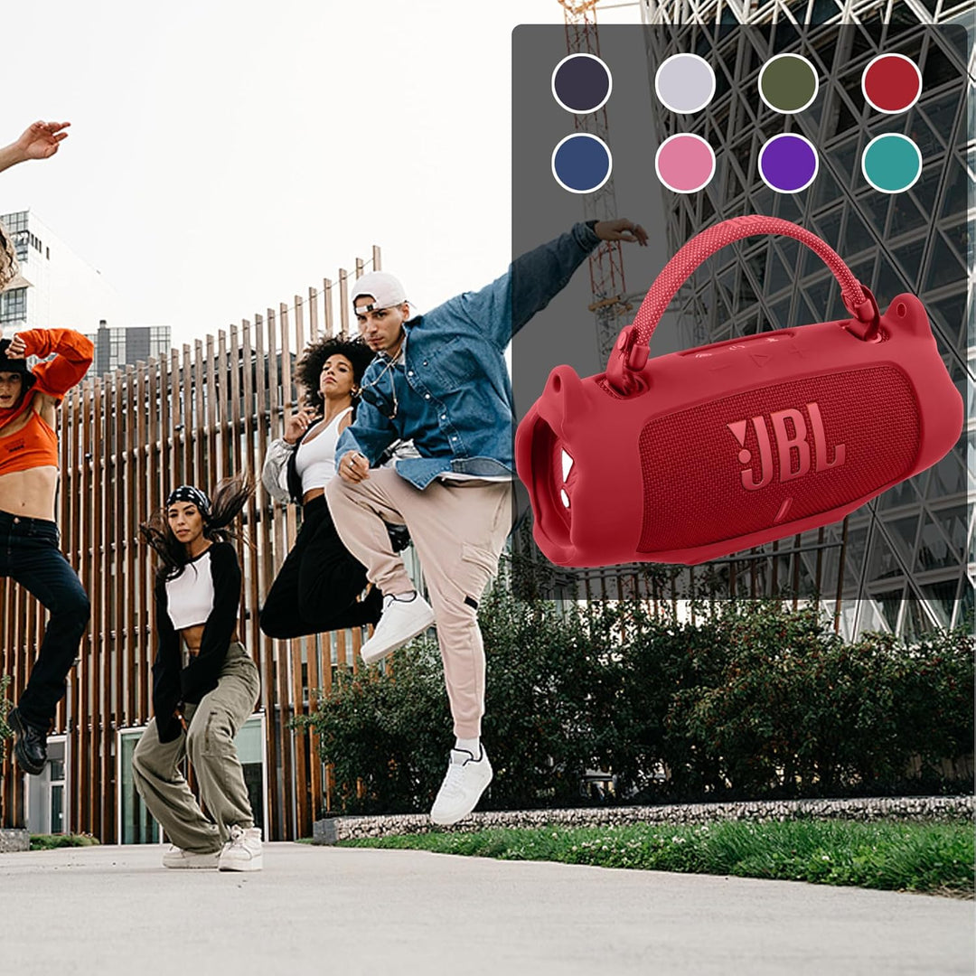 Khanka für JBL Charge 6 Silikon-Schutzhülle mit abnehmbarem Schultergurt & Utility-Haken, Flexible w